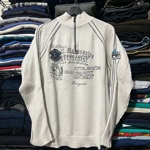 Men's White y2k Graphic Zip-Up Sweater